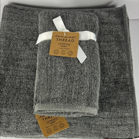 4 Pc Common Thread Bamboo Bath Towel Set Dark Grey Eco Melange NEW - Picture 2 of 8